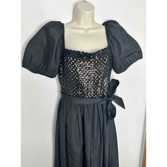 VTG DOROTHY BULLITT Ardmore Chestnut Hill Black Sequin Puff Sleeve Maxi Dress 12 - Picture 3 of 7